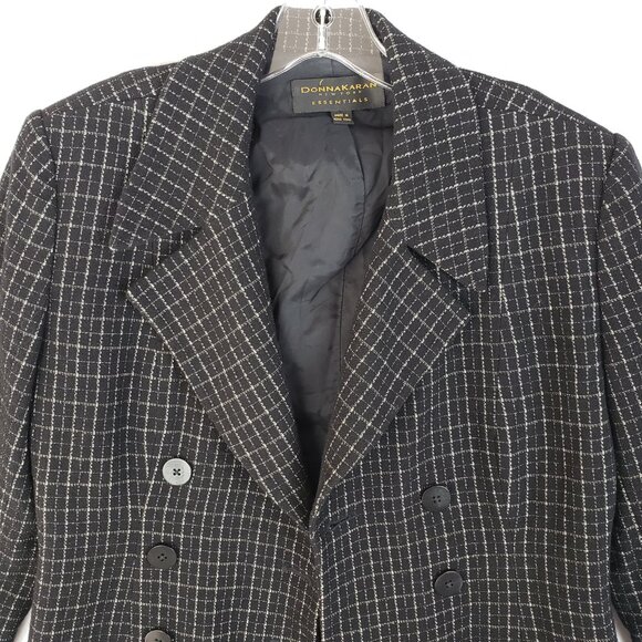 Vintage Donna Karan NY Wool Blazer Double Breasted Plaid size 10 Longline Career - Picture 2 of 14